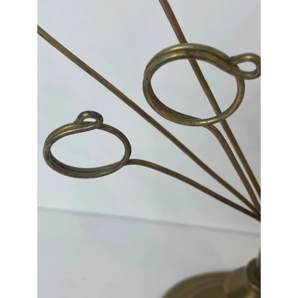 Vintage Brass Photo Card Holder Stand 10 Clip Fan Wire Display 13.5 In Gold Tone